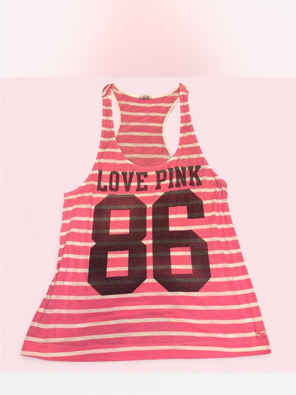 Y2K Victoria's Secret Pink Striped Tank with 'LOVE PINK 86' Print